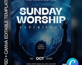 Sunday Worship Church Flyer Template: Christian Event (Canva Editable, Instant Download)