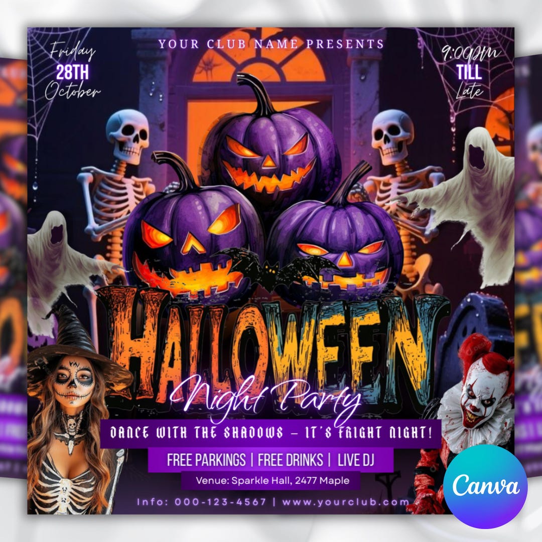 Editable Halloween Party Flyer Template, Spooky Night Invitation (canva ...
