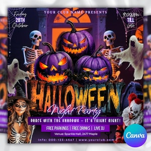 Halloween Party Flyer, Social Media Template (Canva Editable)