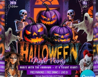 Editable Halloween Party Flyer Template, Spooky Night Invitation (Digital Download)