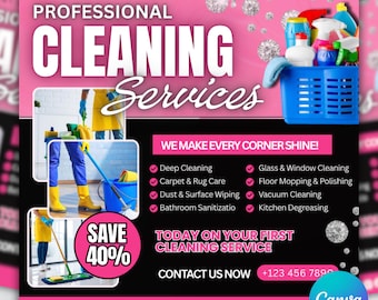 Professional Cleaning Services Flyer Template, Canva Editable Business Flyer (Instant Download)