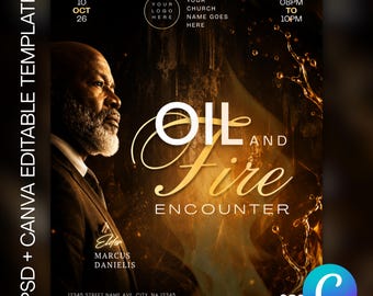 Oil and Fire Encounter Church Flyer Template | Revival, Prophetic, Worship (Canva Editable)