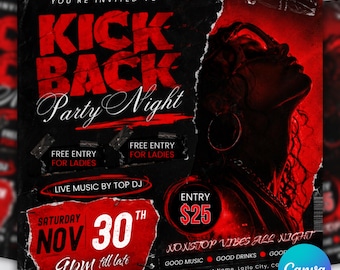 Kickback Party Flyer, Editable Club DJ Invite, Social Media Event Flyer (Canva)