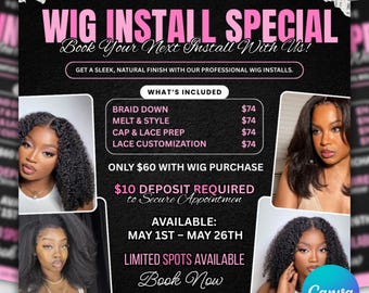 Wig Install Flyer Template, Customizable for Hairstylists (Digital Download)