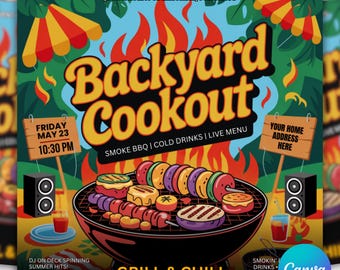 Backyard Cookout Flyer, BBQ Party Invitation, Summer Event Template (Digital Download)