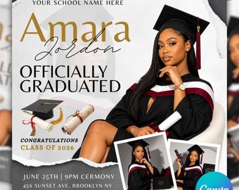 Class of 2026 Graduation Invitation, Editable Canva Flyer, Celebration Announcement (Digital Download)