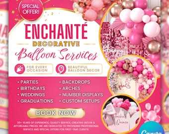 Balloon Decor Flyer Template, Birthday Party Advertisement, Canva Editable (Digital Download)