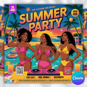 Summer Party Flyer, Pool Party Invite Flyer, DIY Flyer Template Design, Summer Break Party Flyer, Summer Event Flyer, Canva Instagram Post