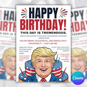 Printable Funny Trump Birthday Card, Digital Trump Happy Birthday, Funny Trump Parody Greeting | Humorous Political Birthday Card Gift