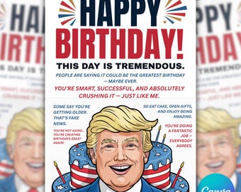 Printable Funny Trump Birthday Card, Digital Trump Happy Birthday, Funny Trump Parody Greeting | Humorous Political Birthday Card Gift