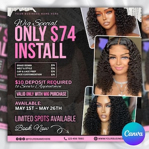 Wig Special Flyer Wig Deals Wig Bundle Flyer Hair on Hand Flyer Wig Flyer Hair Stylist Flyer Wig a thon Hair Sale Flyer DIY Wig Install Deal