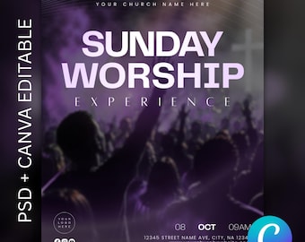 Church Flyer Template: Sunday Worship, Christian Event (Canva Editable, Digital Download)