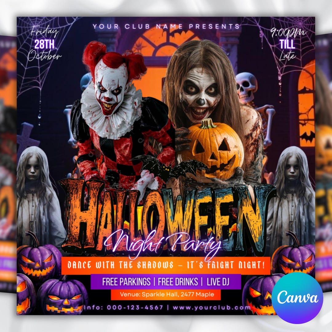 Editable Halloween Party Flyer Template, Spooky Night Invitation (canva ...