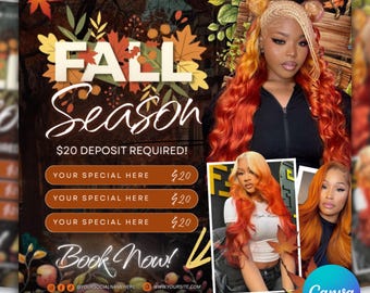 Fall Booking Flyer Template, Lash Nails Braids MUA, Wig Install (Digital Download)