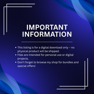 Peut inclure: Annonce de t&eacute;l&eacute;chargement num&eacute;rique sur fond bleu d&eacute;grad&eacute;. Le texte "IMPORTANT INFORMATION" est en grandes lettres blanches. Des puces d&eacute;taillent la nature num&eacute;rique du produit et son utilisation pr&eacute;vue.
