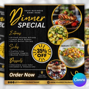 Ulotka specjalna na kolację, Ulotka menu restauracji, Ulotka ofert na kolację, Szablon ulotki dla małej firmy, Ulotka deserowa, Ulotka cateringowa, Canva edytowalna