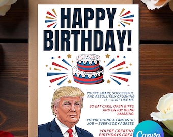 Printable Funny Trump Birthday Card, Digital Trump Happy Birthday, Funny Trump Parody Greeting | Humorous Political Birthday Card Gift