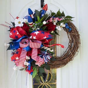 patriotic wreath for door, 4th July wreath,wreath for front door, red blue white wreath, summer patriotic wreath, patriotic decor