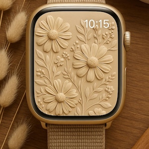 Sfondo floreale 3D per Apple Watch Boho Beige con quadrante minimale, download digitale