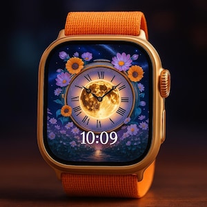Celestial Clock Garden – Quadrante magico con luna e fiori da sogno / Download immediato