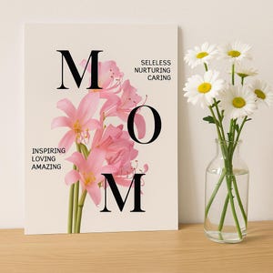 Mother’s Day Card – Printable Floral MOM Card with Pink Lilies, Minimalist Mother’s Day Gift, Instant Download card, Mother’s Day gifts