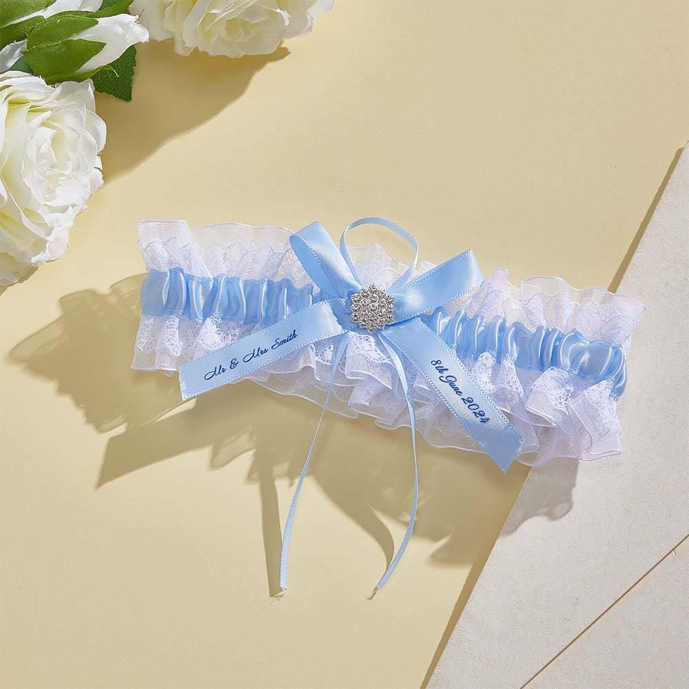 Personalized Wedding Garter: Embroidered Name & Date, Something Blue