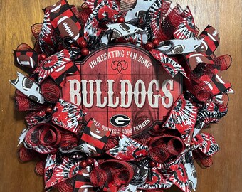 FREESHIP Georgia Bulldogs Wreath - Red Black Polka Dot and Striped ...