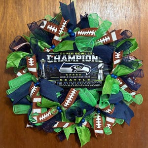 Seahawks Door Wreath Nfl Football Championship Celebration Team Spirit Fan Gift Home Entry Wall Hanging Mesh Design Blue Green Sports