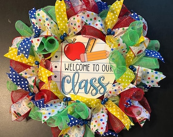 Teacher Appreciation Gift Back School Classroom Door Wreath Circle Frame Multiple Colors Welcome Sign Decoration Handmade Entrance Display