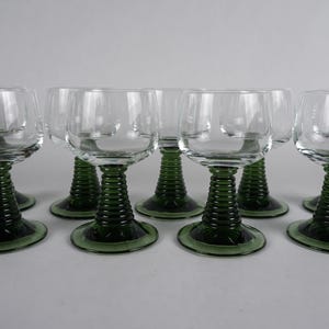 Set of 9 Beehive Stem Cordial Glasses – 4 oz Mid Century Green Stem Cocktail or Wine Glasses, Retro Barware