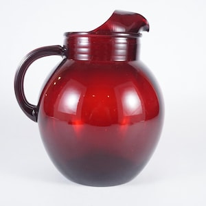 Vintage Anchor Hocking Royal Ruby Ball Pitcher – Red Glass Globe Pitcher – Mid Century Juice Pitcher – 1940s–60s Anchor Hocking Glassware