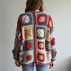 3D Rosengarten Oma Quadrat Strickjacke Muster |