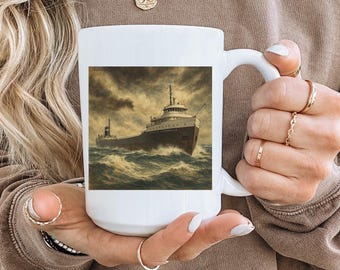 Edmund Fitzgerald Mug, Lake Superior Great Lakes Ship Mug