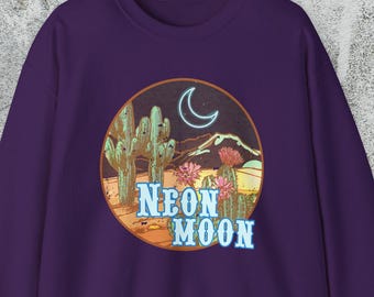 Neon Moon Desert Night Crewneck, Cactus Moon Sweatshirt