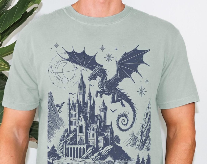 Vintage Dragon Graphic Shirt, 90's Dragon Graphic Tee, Lord Of the Rings, Mythical Medieval Top, Comfort Colors®, Gothic Clothing