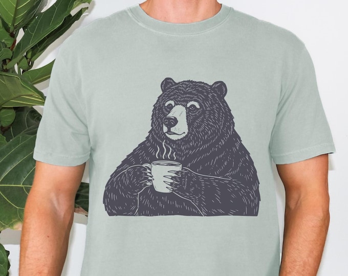 Bear Drinking Coffee Shirt, Coffee Lover Gift, Coffee Addict Shirt, Funny Grizzly Shirts, Funny Camping Shirt, Comfort Colors, Barista gift