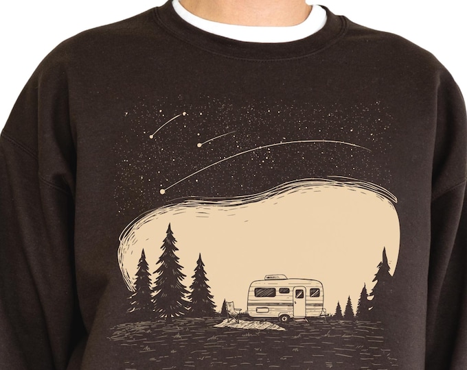 Camper Night Scene RV Sweatshirt, Camping Mode Crewneck for RV Trailer Camping