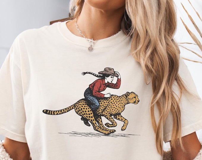Comfort Colors Cowgirl Riding Cheetah shirt, Wild West Cowgirl Tee