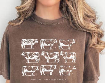 Comfort Colors Support Your Local Farmer Shirt, Vintage Farm Animals Tee, Cattle Rancher Gift, Dairy Farming Shirt