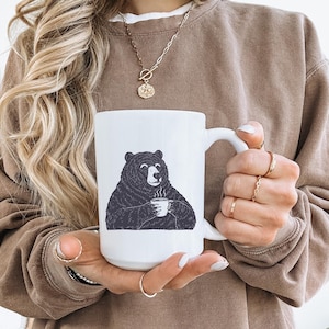 Bären trinkende Kaffeetasse, Waldtierliebhaber Kaffeetassen, Hipster Nerdy Tier Kaffeetasse Grizzlybär Liebhaber Geschenke Tasse, Alaska Tasse