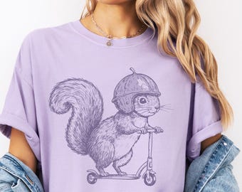 Funny Squirrel Shirt, Squirrel Riding A Scooter, Shirt For Squirrel Lovers, Squirrel Bike Shirt, Comfort Colors, Gift for Scooter Lovers