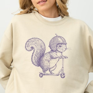 Scooter Squirrel with Acorn Helmet Sweatshirt, Cute Squirrel Crewneck