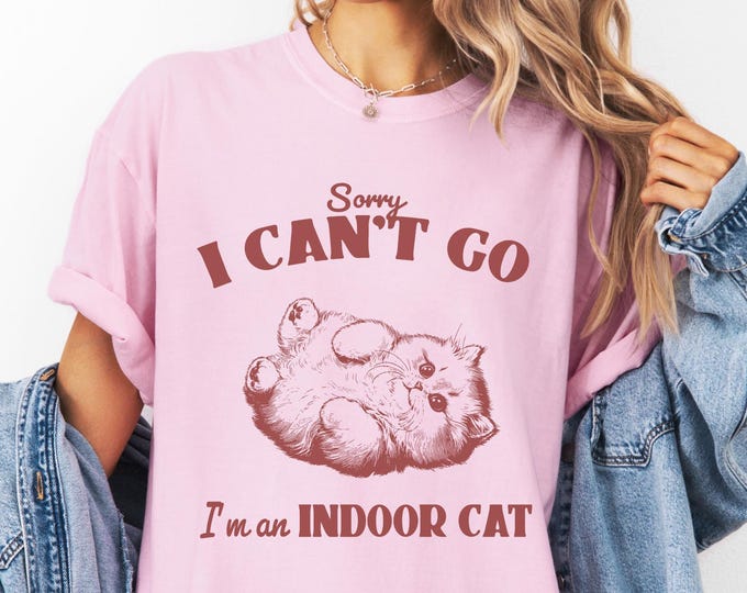 Sorry Can't I'm Indoor Cat Shirt, Retro Cat Lover Gift, Funny Homebody Shirt, Vintage Cat , Cat Mom Gift, Introvert Cat Shirt, Antisocial