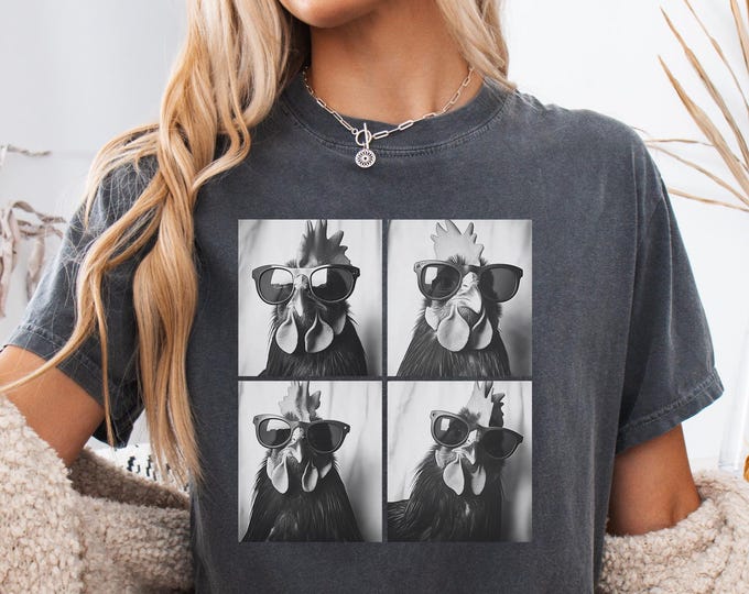 Comfort Colors® Photobooth Chicken Shirt, Funny Rooster Shirt, Funny Chicken Shirt, Chicken With Sunglasses