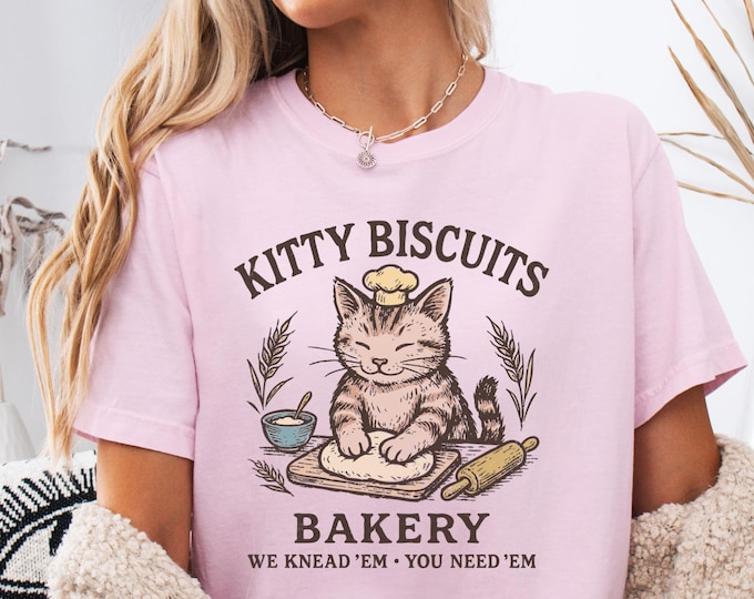 Cat Biscuits Shirt, Kitty Bisccuits Shirt,  Sourdough Cat Comfort Colors® Shirt, Funny Cat Kneading Shirt, Kitty Lover baking Gift