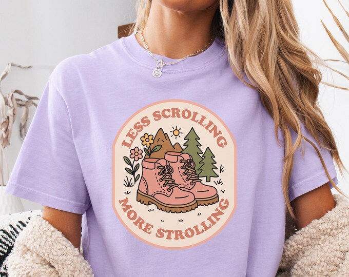 Less Scrolling More Strolling, Media Detox shirt, Screen-Free Lifestyle Top, Self-Care Tee