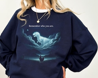 Remember Who You Are Sweatshirt, Funny Evolution Joke Meme Crewneck, Chicken Dinosaur sweatshirt