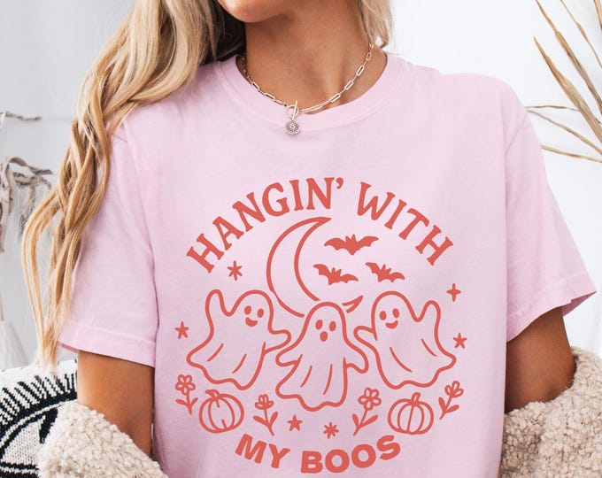 Comfort Colors® Halloween Ghost Shirt, Hanging with my Boos, Funny Ghost Halloween Shirt, Cute Halloween Spooky Shirt