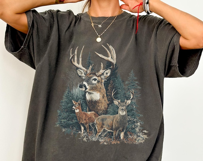 Vintage Buck 90s Graphic Shirt, Comfort Colors® Faded Deer Tshirt, Grunge distressed Hunter Shirt, Nature Y2k Deer Streetwear