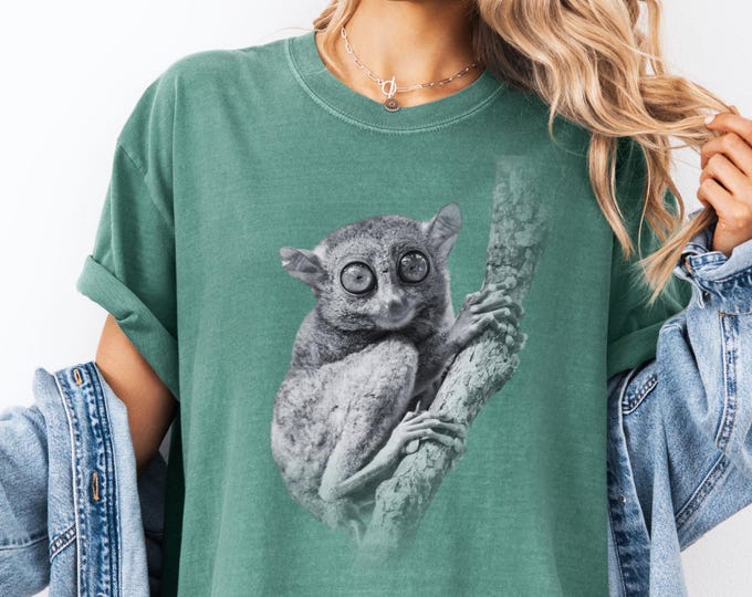Tarsier Graphic Tshirt, Cute Nocturnal Animal Tee, Distressed Wildlife Primate Gift